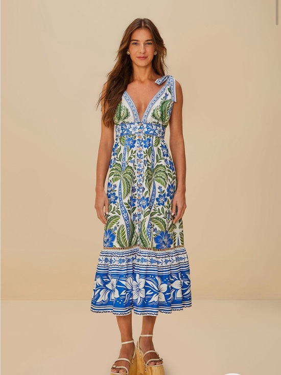 FARM Rio Dresses & Skirts - FARM Rio Blue & Green Floral Tie-Shoulder Midi Dress